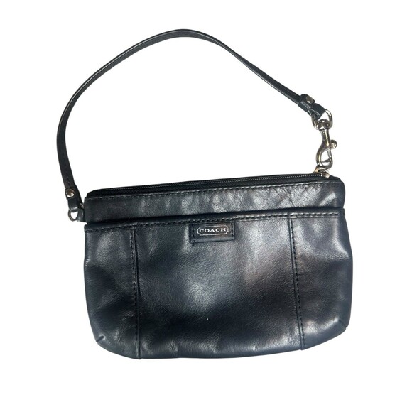 COACH Vintage Mini Pouch Leatherware Black Smooth Leather‎ Wristlet 00’ - Picture 1 of 13